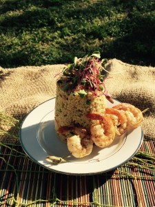 Chef David Stample's black eye pea couscous salad with jerk shrimp