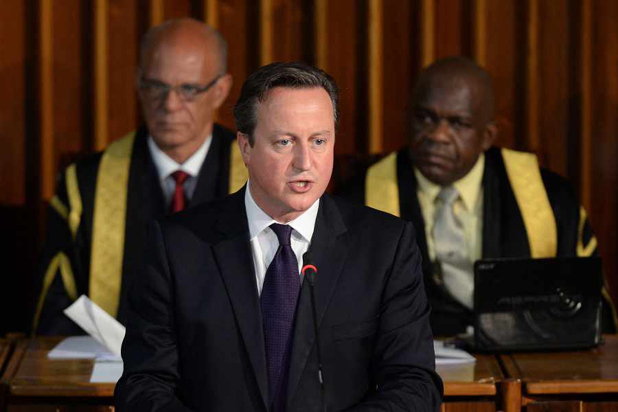 Prime Minister David Cameron addresses a joint sitting of parliament in Kingston last week.