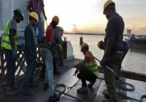 Repairs being done to the Demarara Harbour Bridge