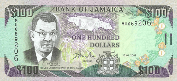 The Jamaican one hundred dollar bill features Donald Sangster