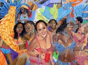 Portion of "Tribal Melee on Broadway" by artist Brian Wong Won
